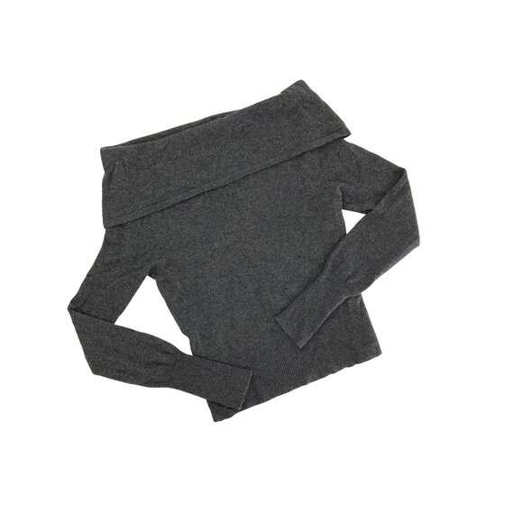 Alice + Olivia Gray Off-Shoulder Cashmere Sweater Womens S preppy classic soft - Picture 10 of 13